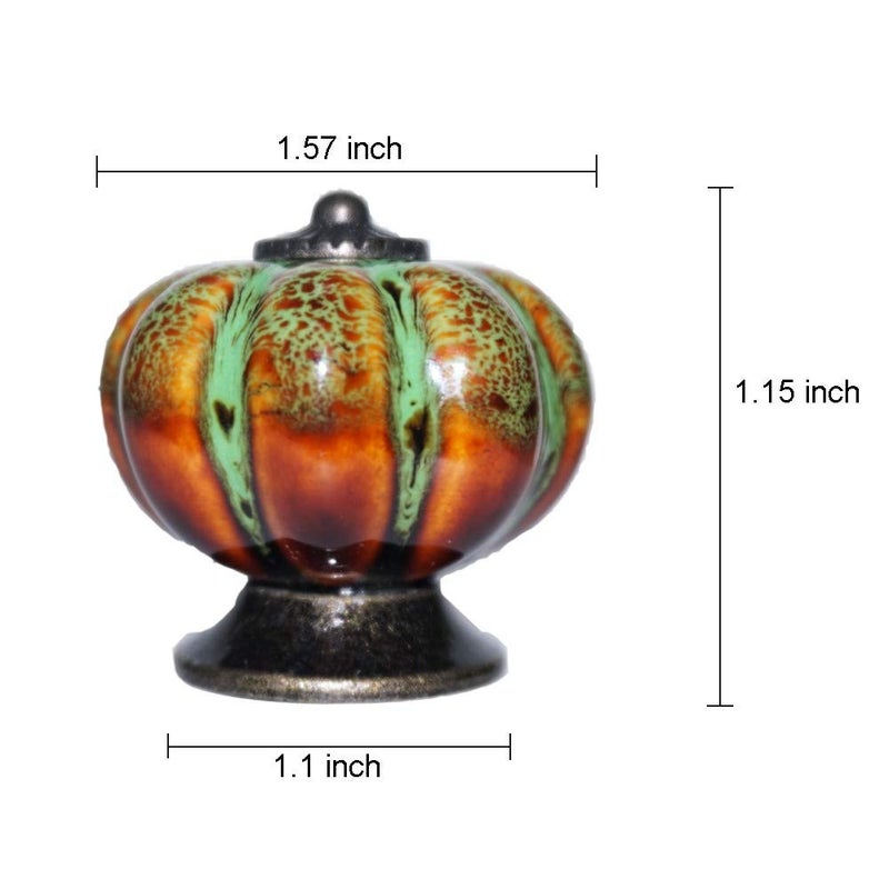 IEIK Ceramic Glazed Cabinet Knobs Pumpkin Shape Classy Vintage Decorative Knobs Cabinet Closet Drawers Dresser Pull Handle 6 Pack (Green) - Image 5